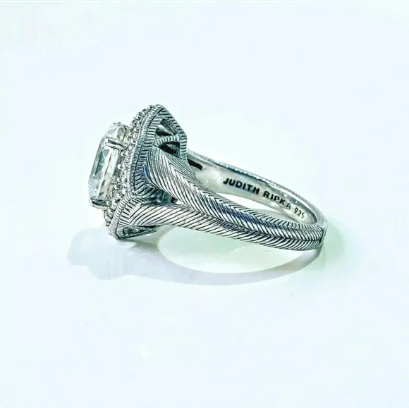 Vintage Judith Ripka Sterling Silver 4 point halo CZ engagement ring 8-8.5 - Picture 5 of 11